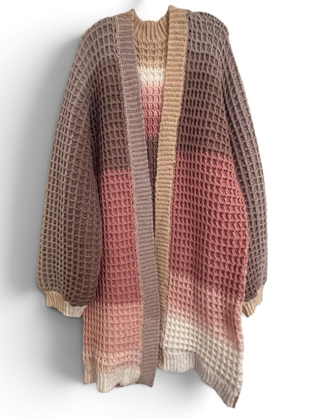 #3947‼️NEW‼️Cozy Ombré Open-Front Cardigan Waffle Sweater